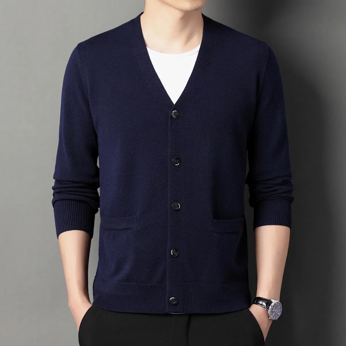 Cardigan Hombre Botones, Jersey Hombre Invierno Mangas Largas con Botones Y Solapa Cálido Chaqueta De Punto Informal Bloques De Color Suave Y Cómodo para Otoño E Invierno