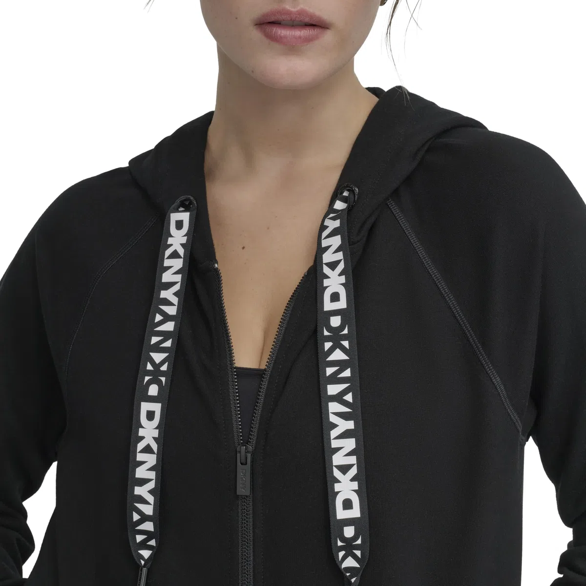 DKNY Logo Drawstring Full Zip Fleece Hoodie Sudadera con Capucha para Mujer
