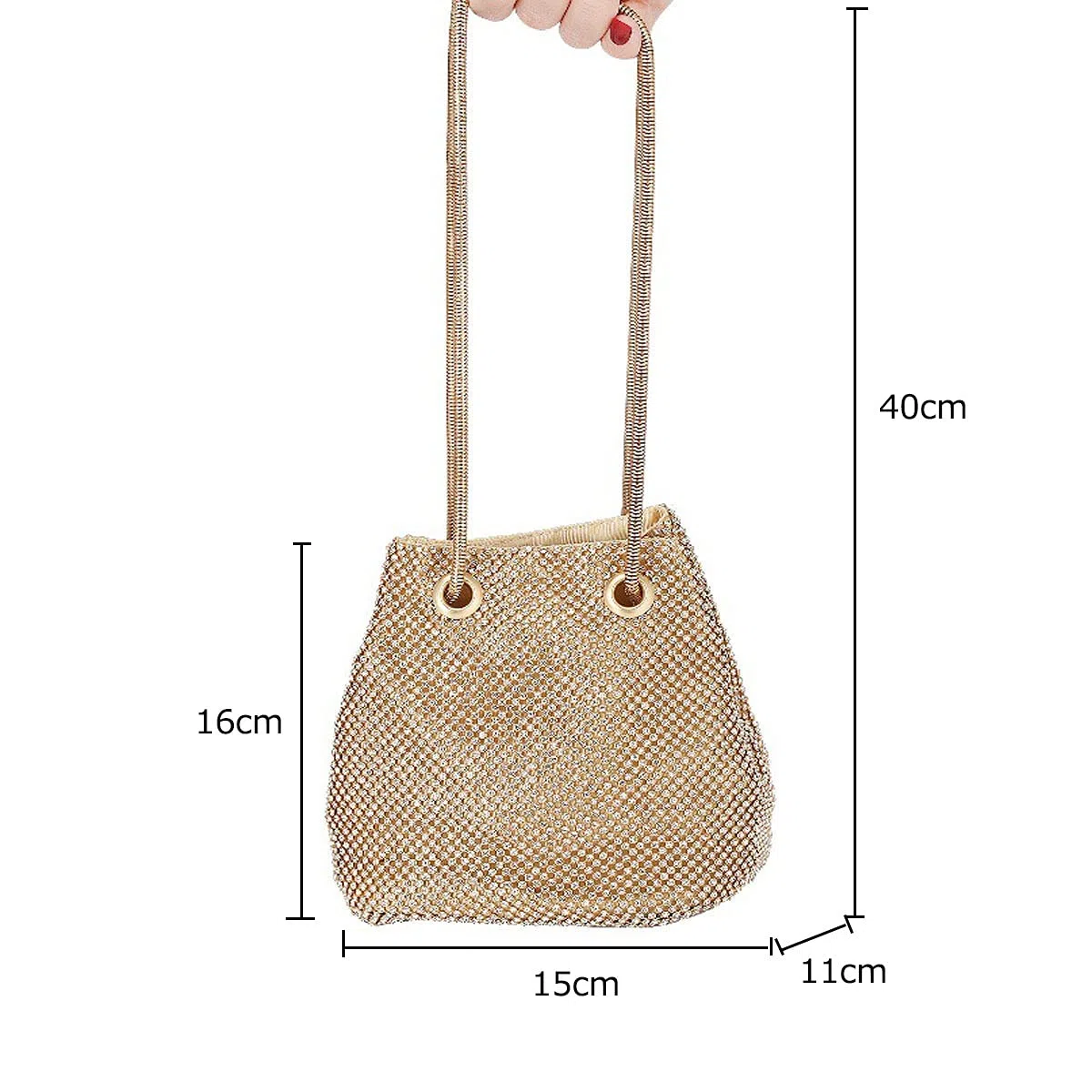 Bolso de Noche de Lujo Bolso Fiesta Mujer Platead Bolso de Hombro Mujer Glitter Diamond Embrague Mano Cadena de Encogimiento para Boda/Fiesta/Baile-Dorado