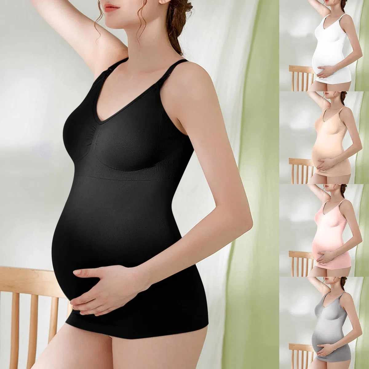 Ropa interior para mujer, conjunto de camisetas de lactancia para mujer, top de sujetador integrado para lactancia, maternidad, camisola Brasieres 2 unidades, con 4 almohadillas para el parto