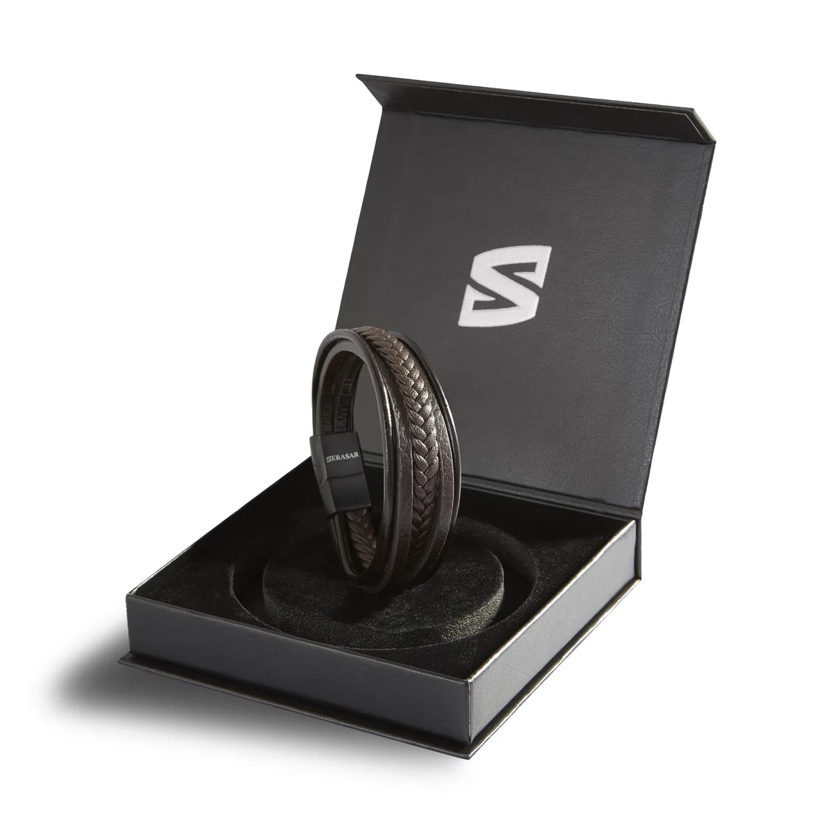 SERASAR | Pulsera de Cuero Premium [Braid] para Hombre en Negro y Marrón | Diferentes Largos | Cerradura de Acero Inoxidable | Joyero Exclusivo | Gran Idea de Regalo