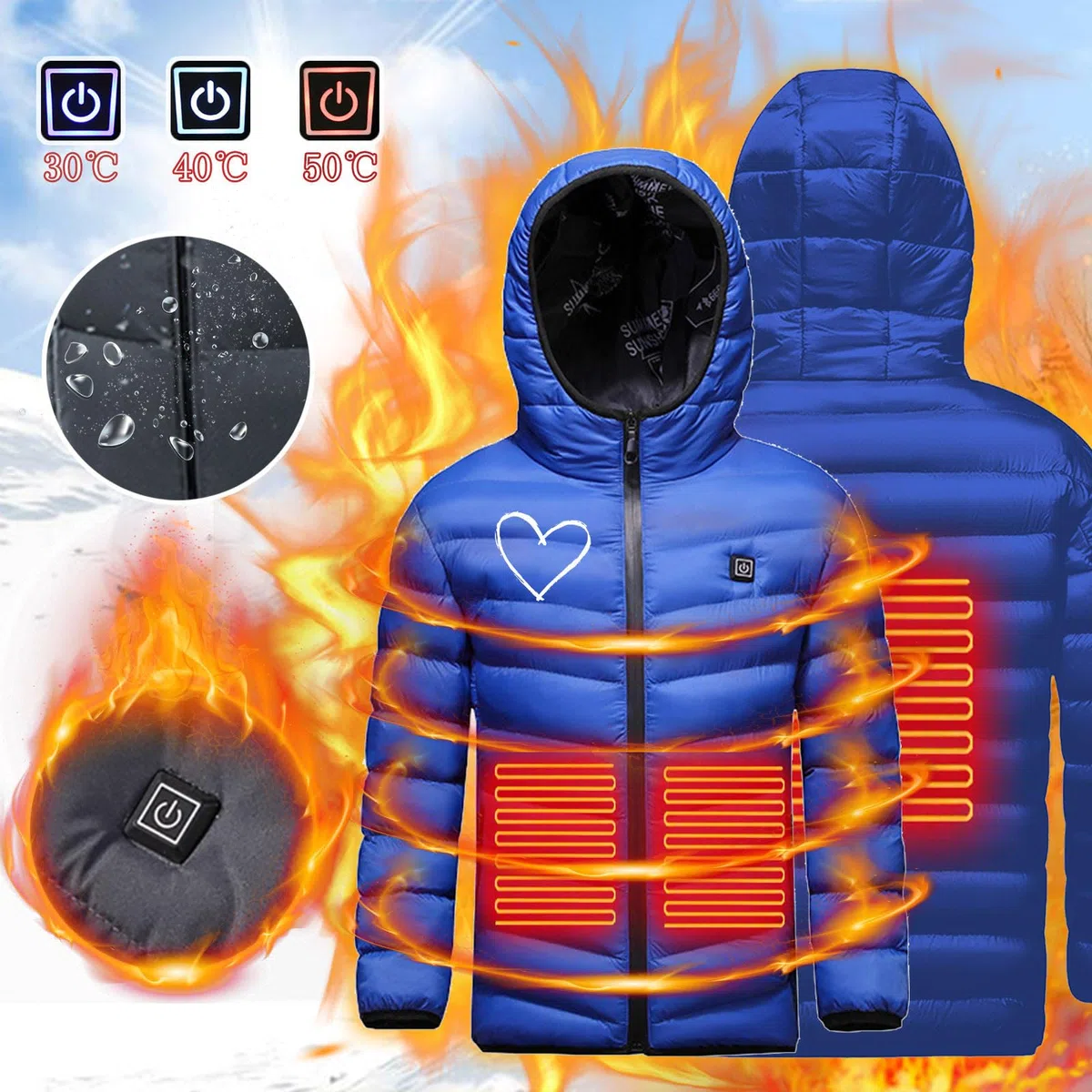 Chaqueta Calefactable Niños, Abrigo Calefactable Eléctrico USB 3 Temperaturas Ajustables, Lavable Ropa de Plumón Calefactor de Invierno para Pesca, Caza y Esquí Recargable Chalecos Cálidos