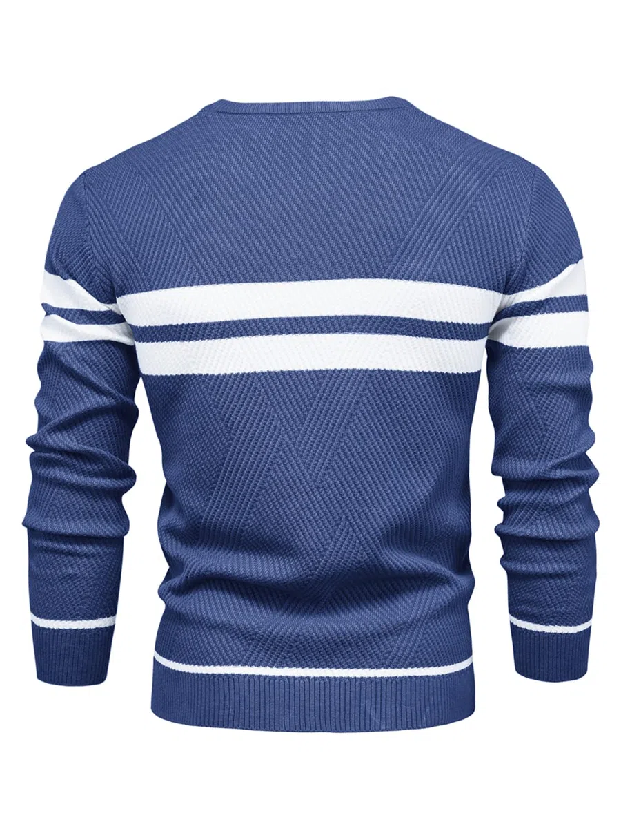 Jersey Hombre Invierno Suéter Casual con Bloques de Color Cuello Redondo Manga Larga Jersey de Uso Diario a Rayas Tops