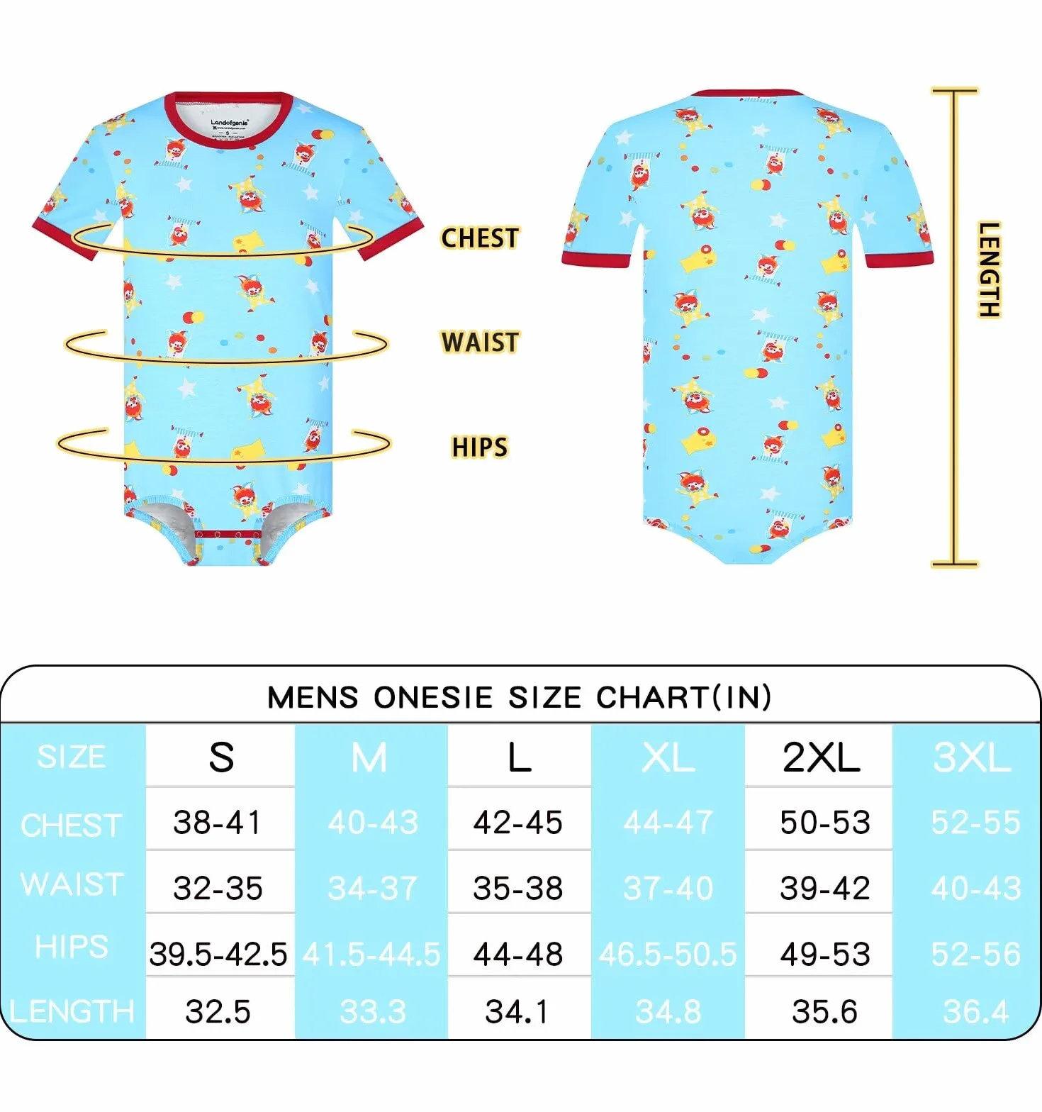 Landofgenie Mono para Hombre Body Pijama Enterizo Manga Corta co Cómodo Bodysuit - Estampado de Payaso