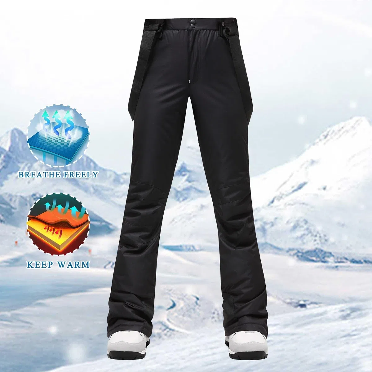 Generisch Pantalones de nieve para mujer, resistentes al agua, pantalones de esquí para mujer, tallas grandes, pantalones de snowboard con tirantes extraíbles, pantalones de exterior, cintura alta