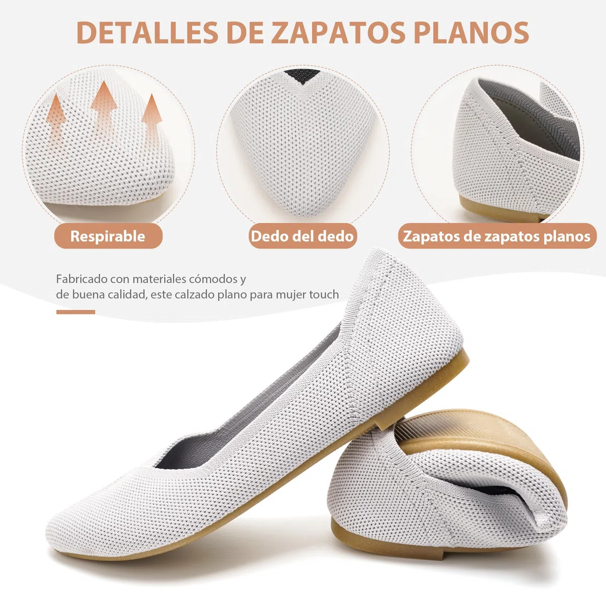 GLAMORA Bailarinas Mujer Punta Fina Manoletinas Punto Zapatos Planos Slip On Calzado Transpirable Ligero Ballet Flats Cómodos Tejido Flexible Primavera Verano