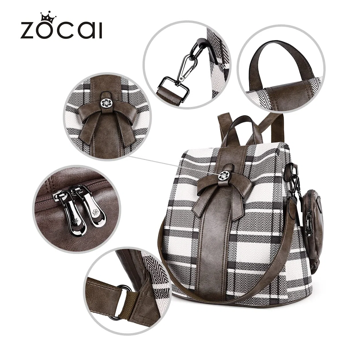 ZOCAI Mochila monedero para mujer de moda, carteras, de piel sintética, mochila diaria, antirrobo, bolso de hombro, monedero, 2khaki Khaki, M