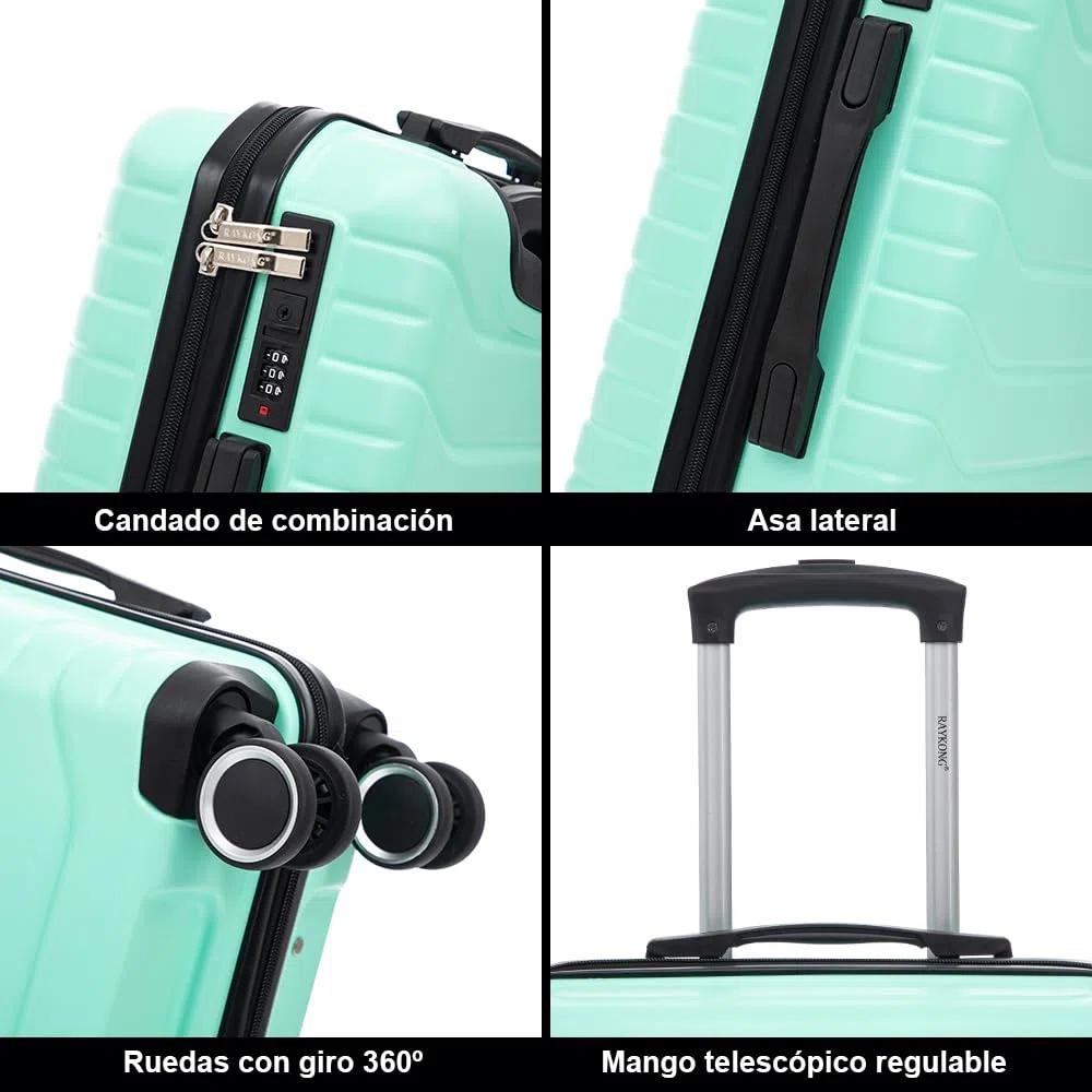 RAYKONG Maleta de Cabina 55x40x20cm Policarbonato (40L) semirígida Trolley pequeño Equipaje de Mano 4 Ruedas giratorios a 360º Cierre numérico (Menta)