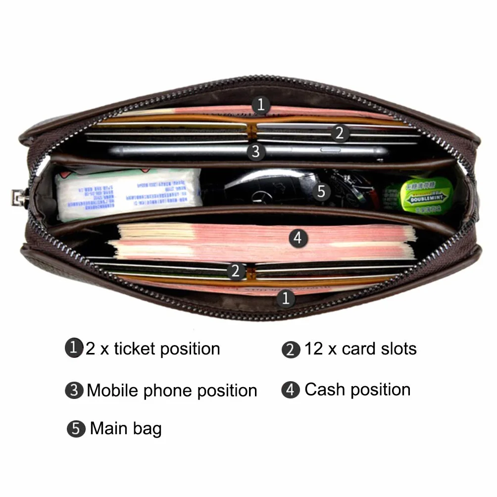 Bolsos Bloqueo De Código, Bolso De Mano para Hombre De Cuero Carteras Mu?eca Embrague De Piel Grande Monedero con Cremallera para Tarjetero Llaves Monedas Dinero