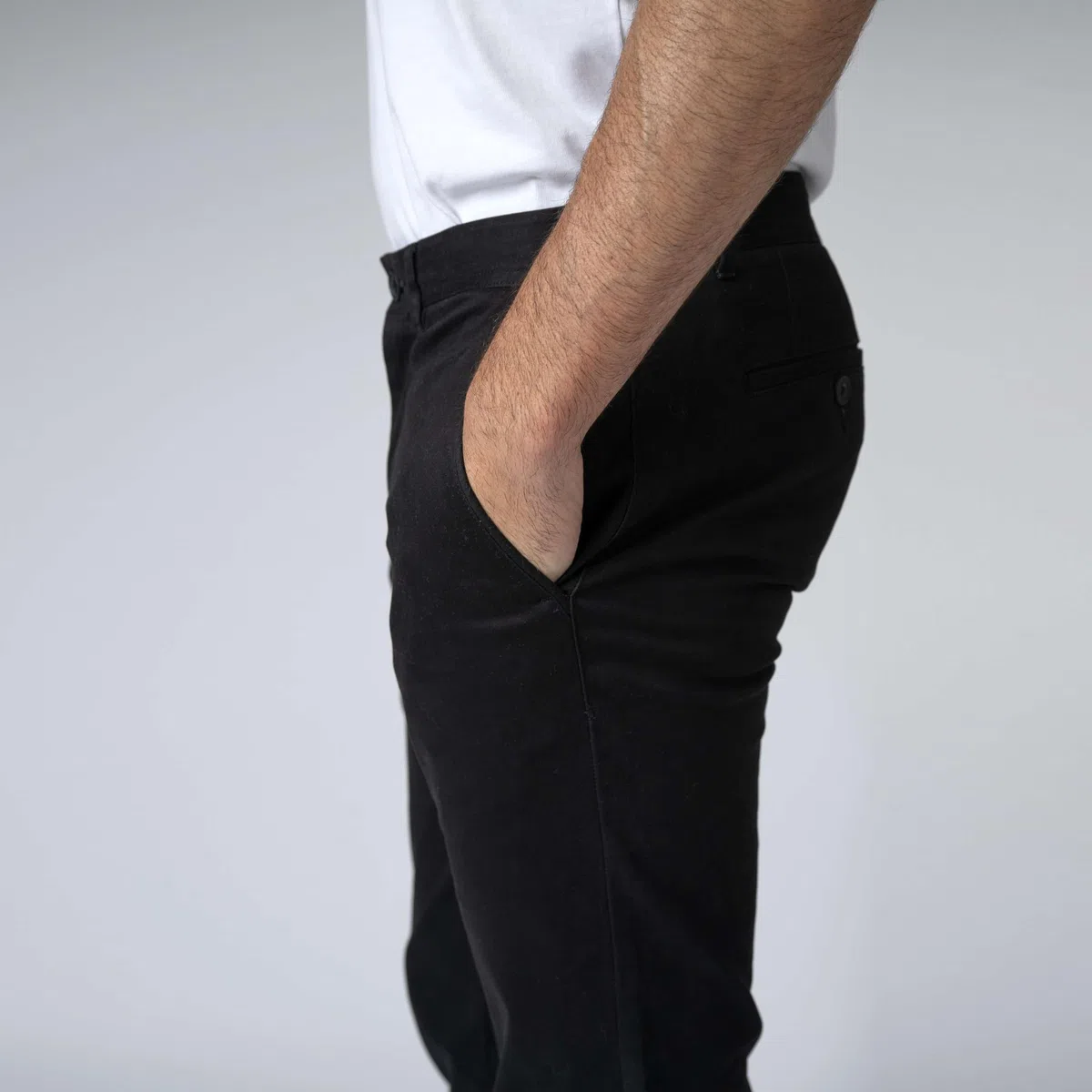 Pantalones chinos para hombre informales con ajuste ajustado elástico, Negro , 30W x 32L