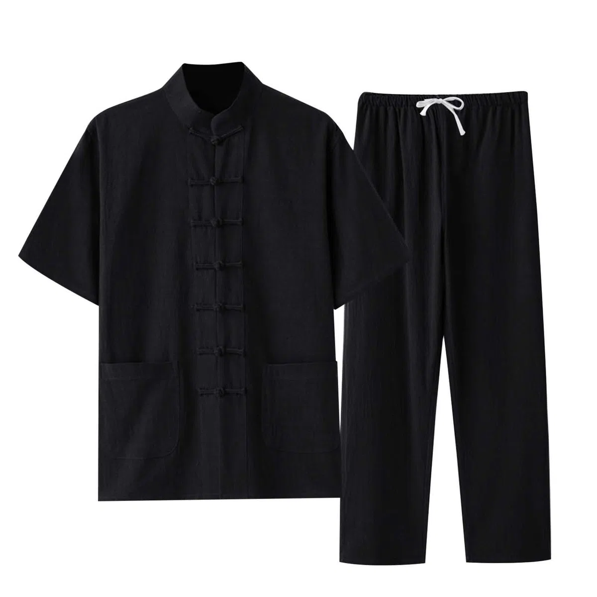 Traje de lino Ropa de Algodón Zen Meditación Tai Chi Uniforme Hombres Ropa Tradicional China Ropa Kung Fu Ropa Transpirable Tops Artes Marciales Conjunto Tang Traje Manga Corta Pantalones