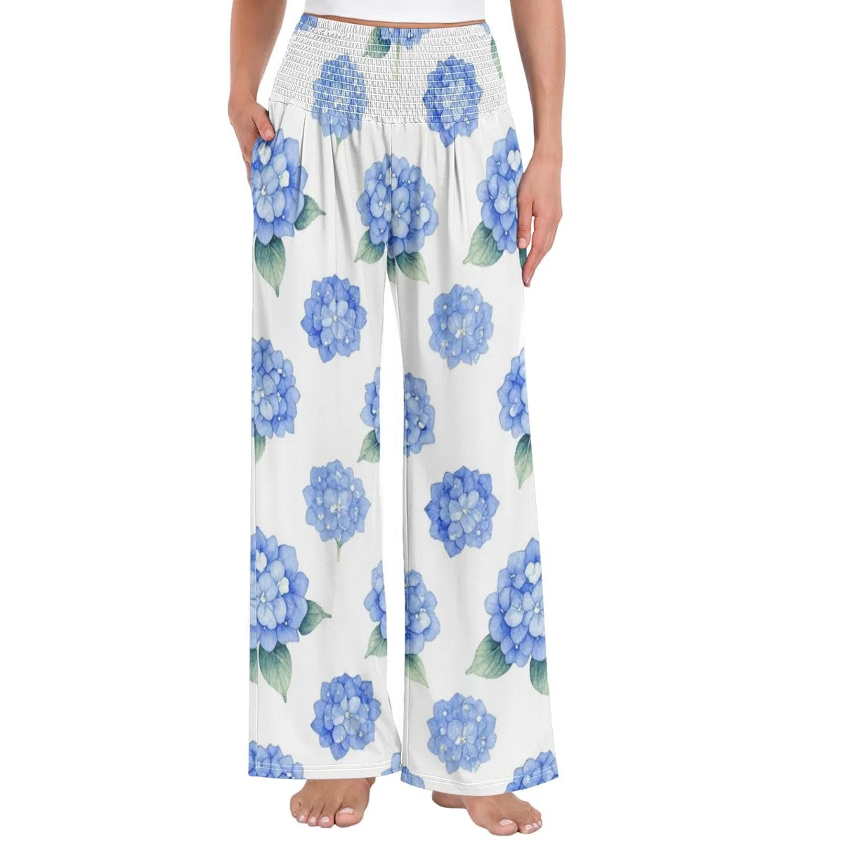 Hydrangea Blue - Pantalones palazzos para mujer, ligeros, con tacto modal