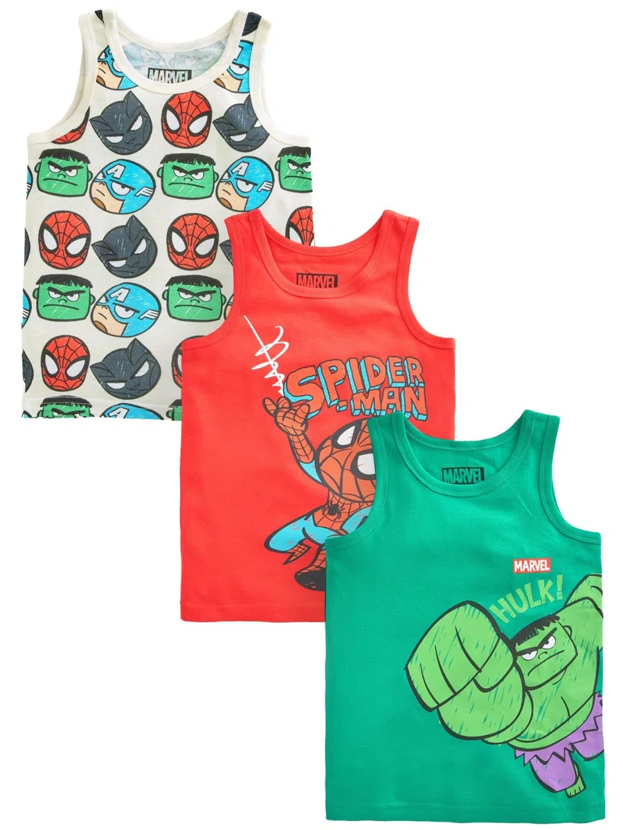 NEXT Niños Pack de 3 camisetas sin mangas de Marvel 100% algodón