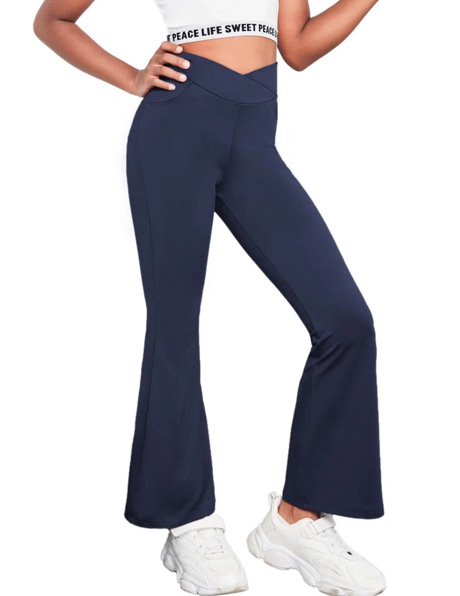 Arshiner Leggings para Niñas Pantalones Cruzados De Cintura Alta Acampanados Danza Yoga Pantalones Bootcut Sólidos A Cuadros Deportes Ocio Pantalones De Campana Pantalones Pierna Niños 5-14 Años