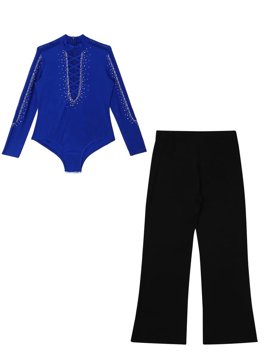 Traje de patinaje artístico para niño (camisa de leotardo y pantalones de danza, conjunto de danza latina