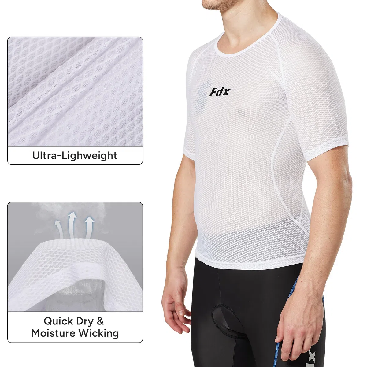 FDX Camiseta Funcional Cool Mesh de Manga Corta para Hombre, Ultraligera, Transpirable y antiolor, Ideal para Ciclismo de Verano, Running, Fitness, Entrenamiento y Senderismo