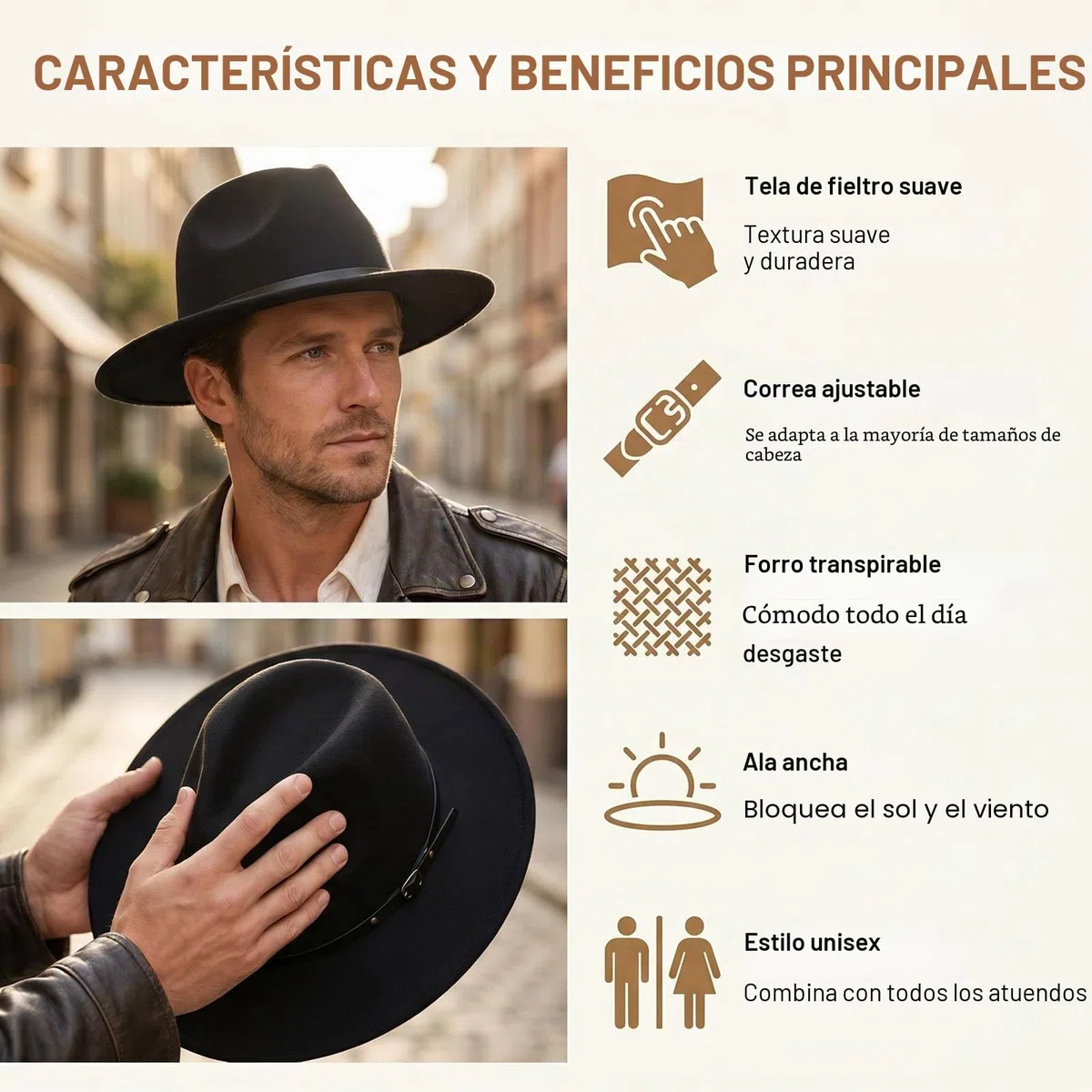 QUUPY Sombrero de jazz clásico para mujeres y hombres, sombrero estilo fedora de ala ancha con hebilla de cinturón de cuero, sombrero de fieltro de Panamá Gatsby, color negro