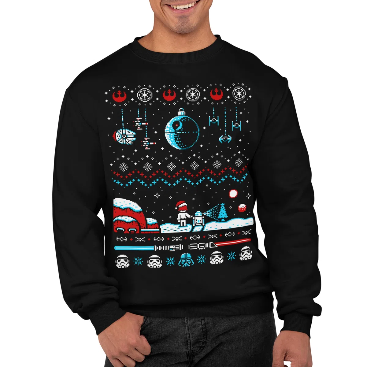 Graphic Impact Sudadera de Navidad inspirada en la Guerra Espacial con diseño de Galaxy Spray, suéter de Navidad unisex para adultos