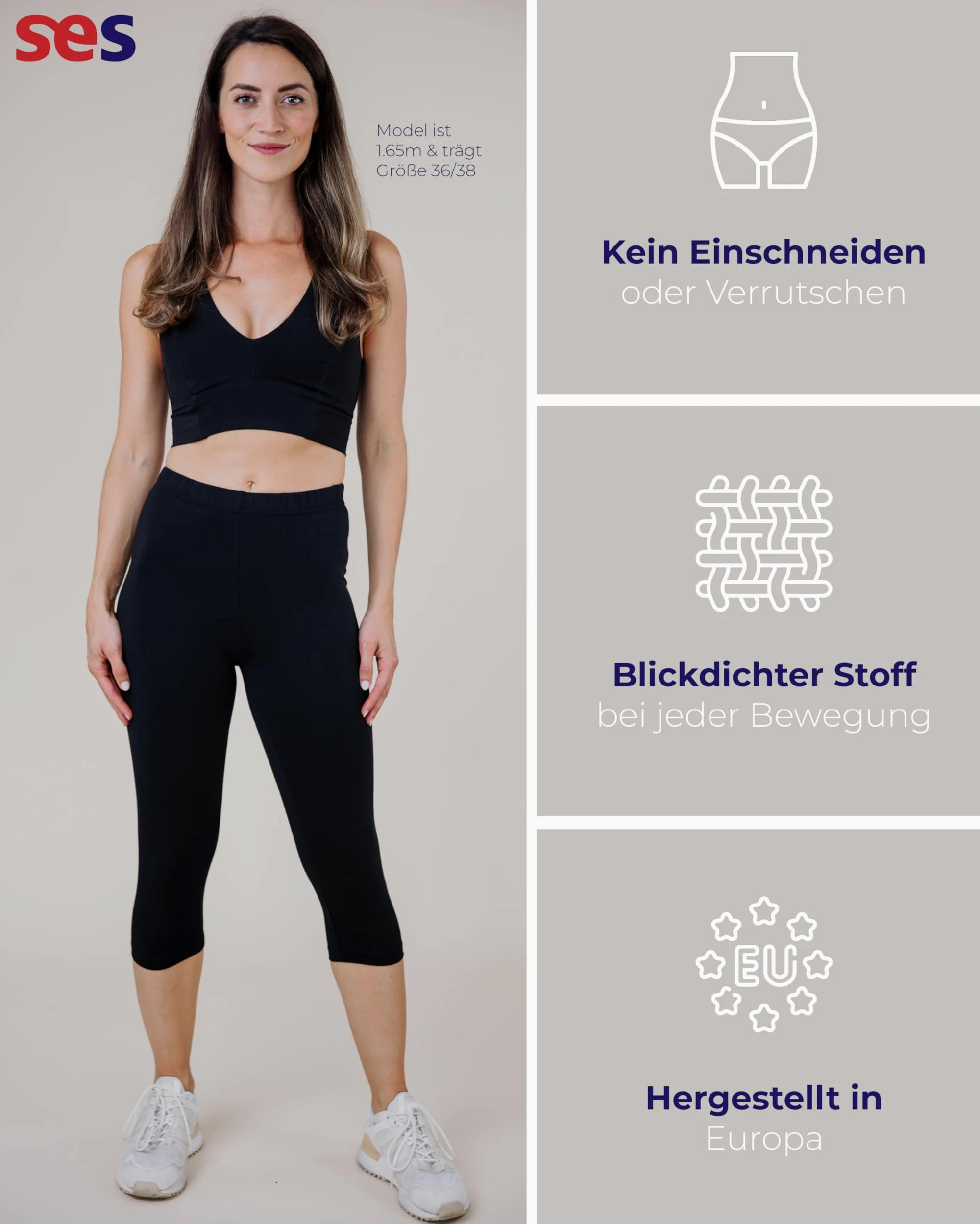 Ströbele SES Capri - Leggings pirata para mujer (2 unidades, algodón), color negro Negro