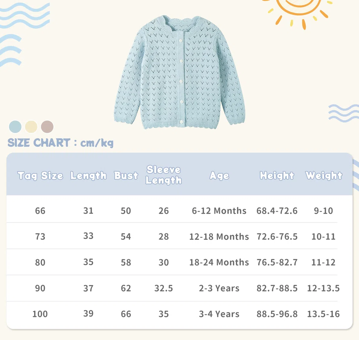 Miipat Bebé Niña Cardigans de Punto Ropa de Manga Larga para Niños Pequeños Botón Color Sólido Abrigo de Tejer de Suéter Casual para Infante Niña