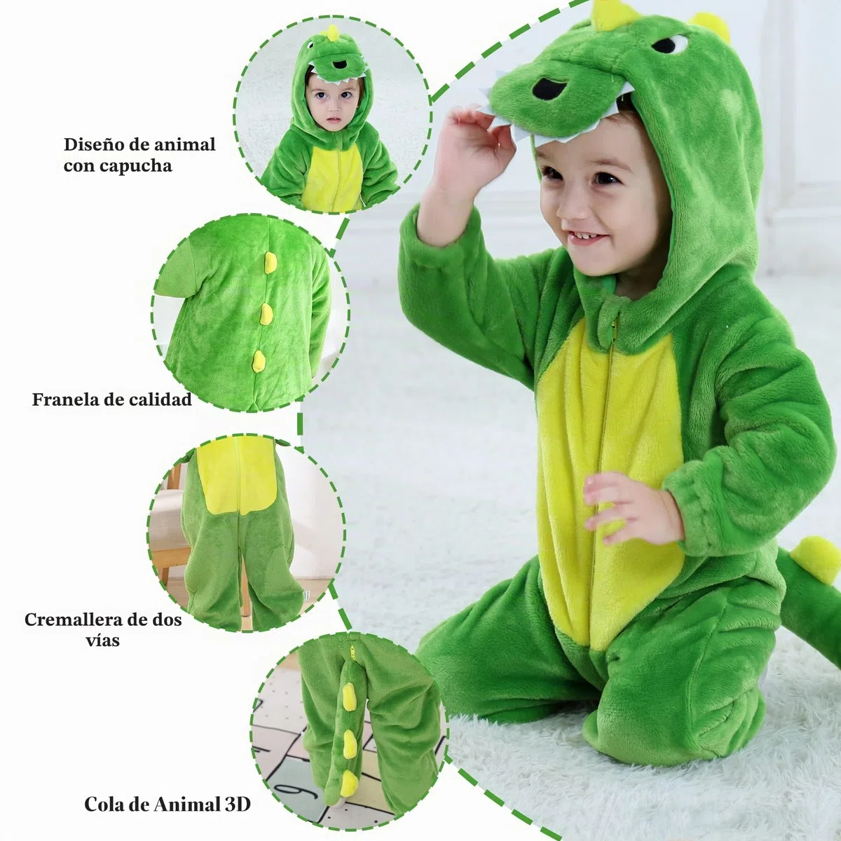 Mameluco de bebé para Halloween Monos de Franela de Animale Traje de Animales Ropa con Capucha Cálido Lindo Pijama