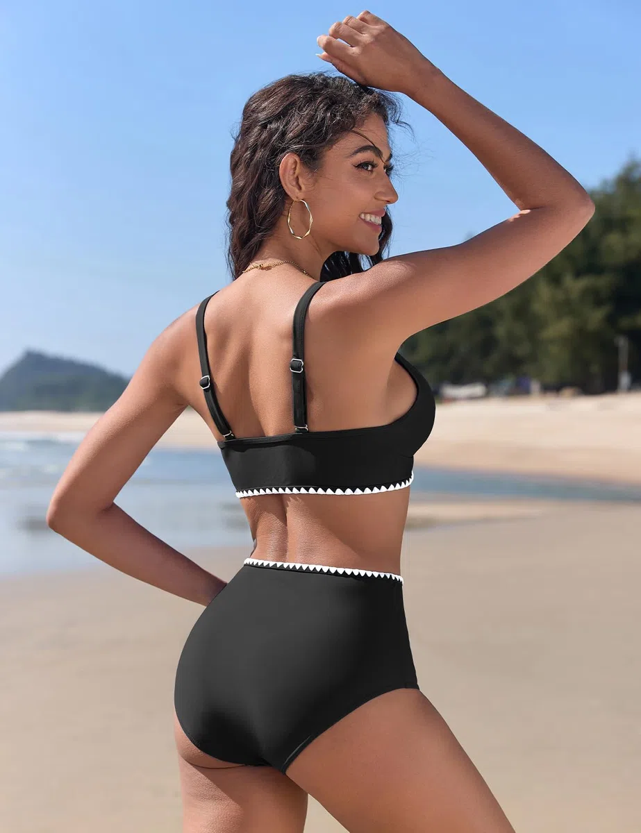 Bikinis Mujer Braga Alta Traje de Baño Cuello en V Push Up Bañador Vientre Plano Sexy Swimwear Vikini