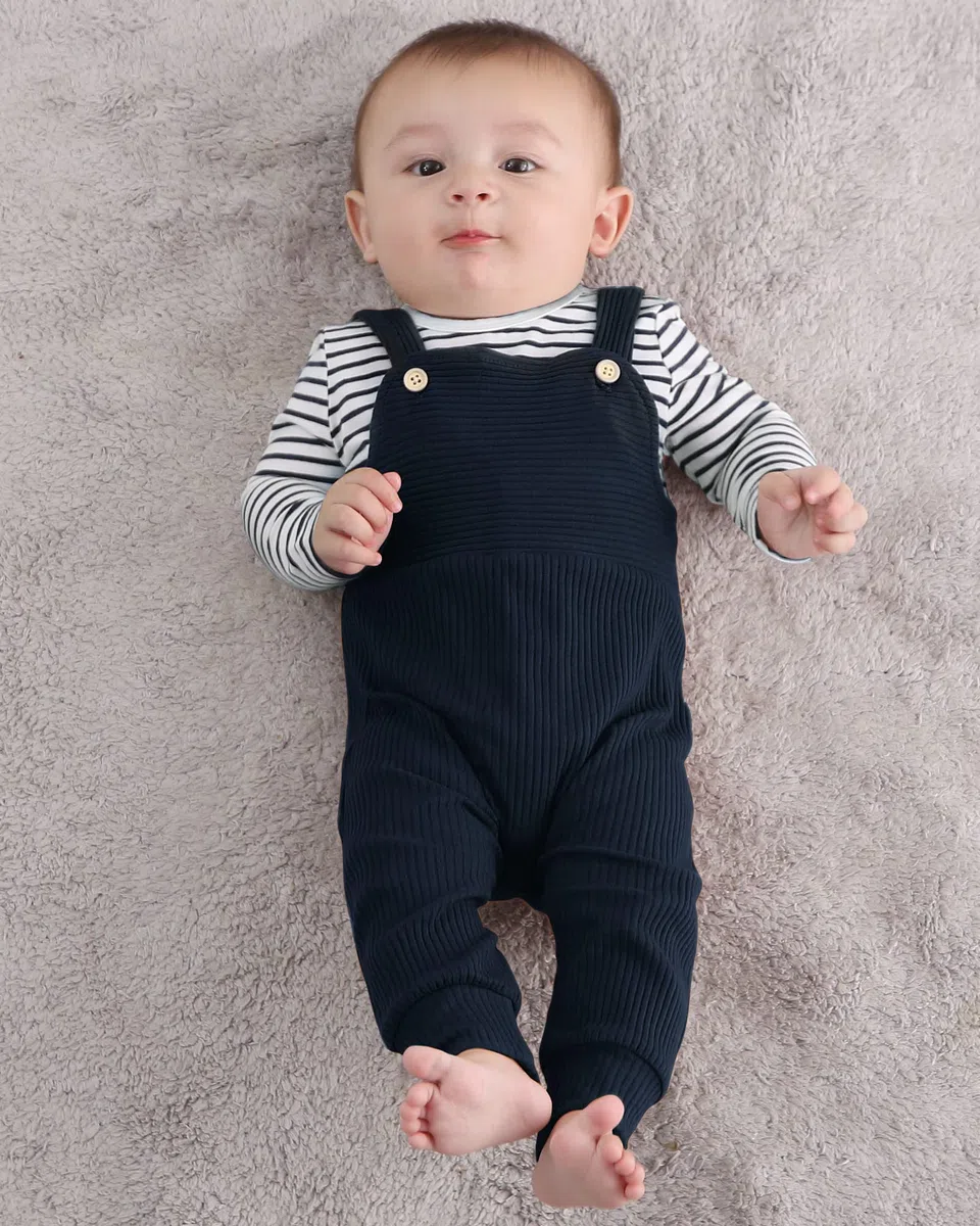 Ropa de bebé recién nacido, 2 piezas de mameluco para niños pequeños primavera/verano a rayas + pantalones de babero (0-3 meses)
