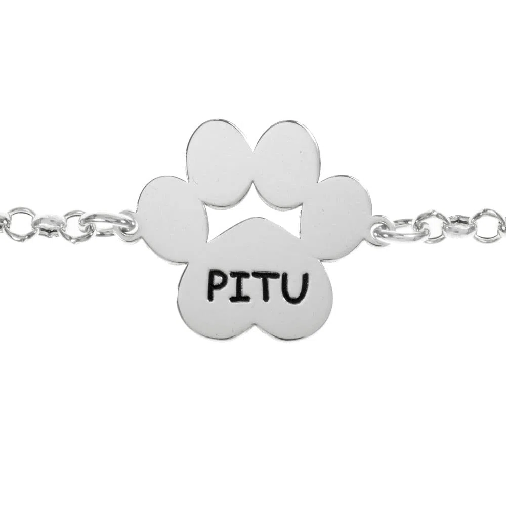 Pulsera huella con nombre de perro personalizado de Plata 925 - Pulsera perro personalizada - Pulsera nombre de perro Plata 925