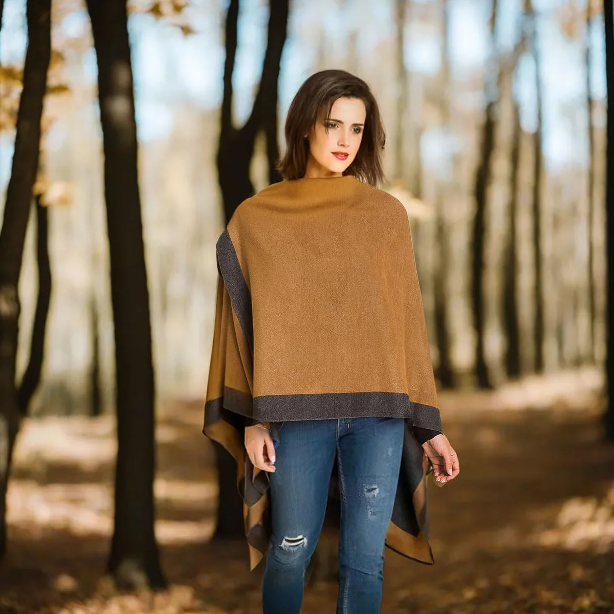MELIFLUOS DESIGNED IN SPAIN Poncho Estola Capa para Mujer: Chal Elegante para Primavera Otoño e Invierno