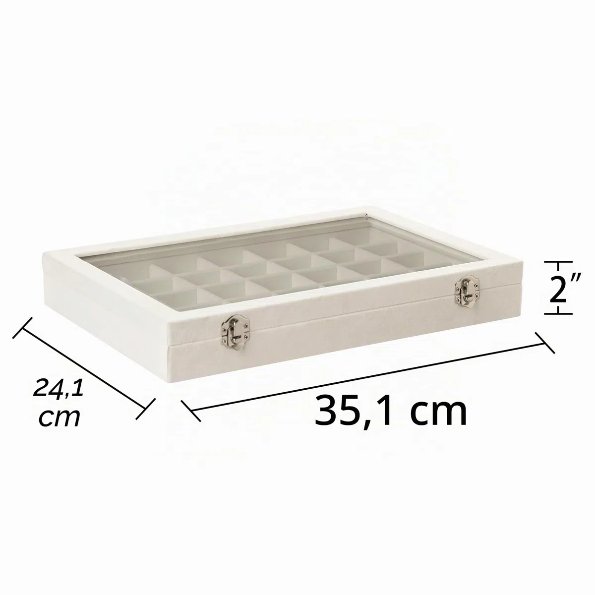 Frebeauty Bandeja de joyas 35 casillas caja de almacenamiento de joyas de terciopelo, caja de exhibición de collar de pulsera femenina con cajón de joyas con tapa transparente (35 casillas blancas)