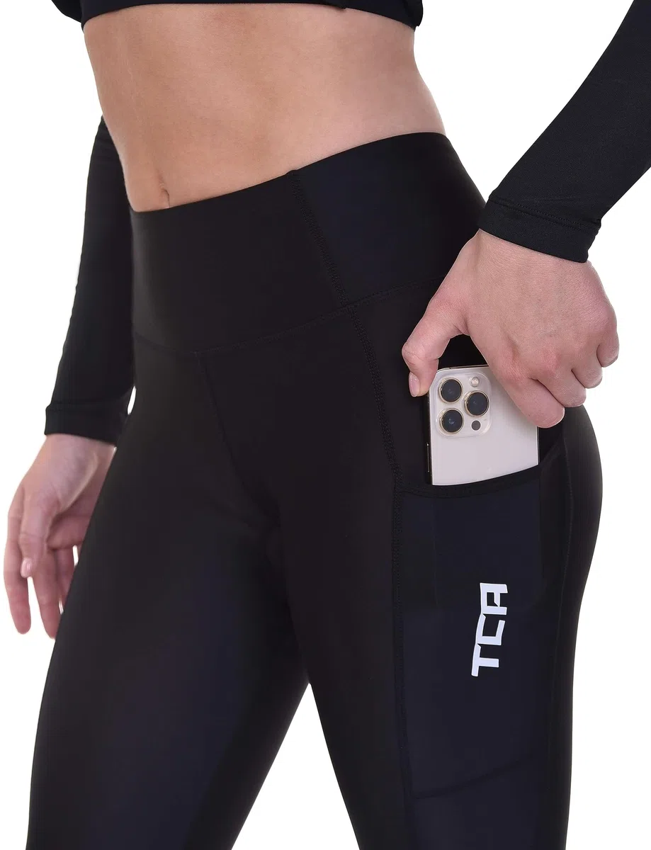 TCA Mallas de Ciclismo Acolchadas 3/4 para Mujeres, Cintura Alta, Transpirables, con Bolsillos, Antideslizantes y de Secado Rápido