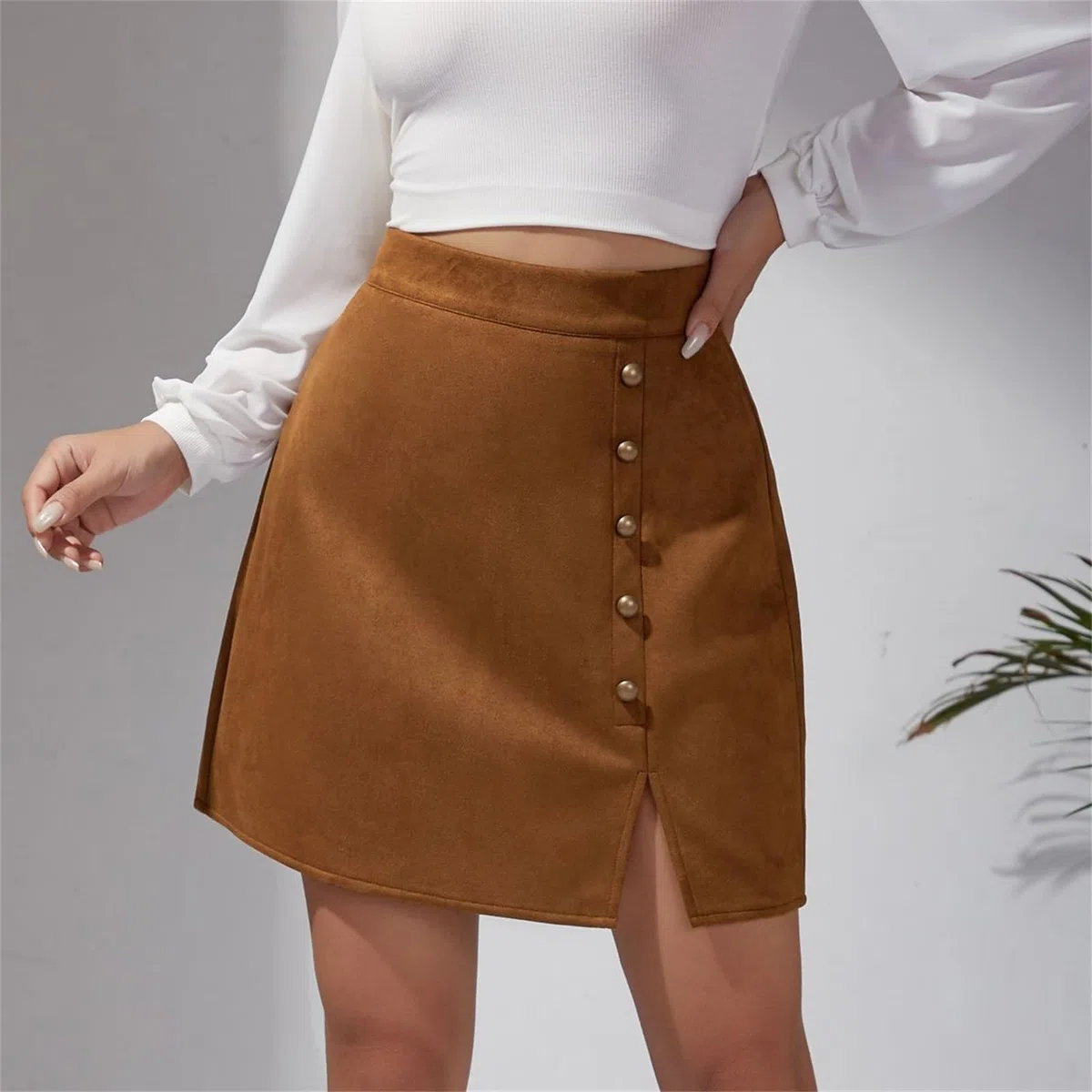 Mini falda de piel sintética para mujer, cintura alta, bodycon falda corta con cierre de metal, aspecto de cuero salvaje, elegante ajuste ceñido