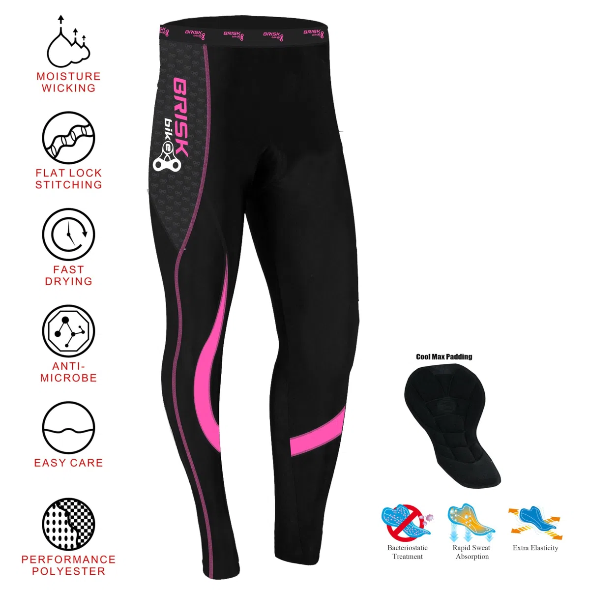 Brisk Bike Pantalones de Ciclismo Mujer Elástico Coolmax Acolchado Mallas Ciclista Mujer con Cremalleras Reflectantes Mallas térmicas