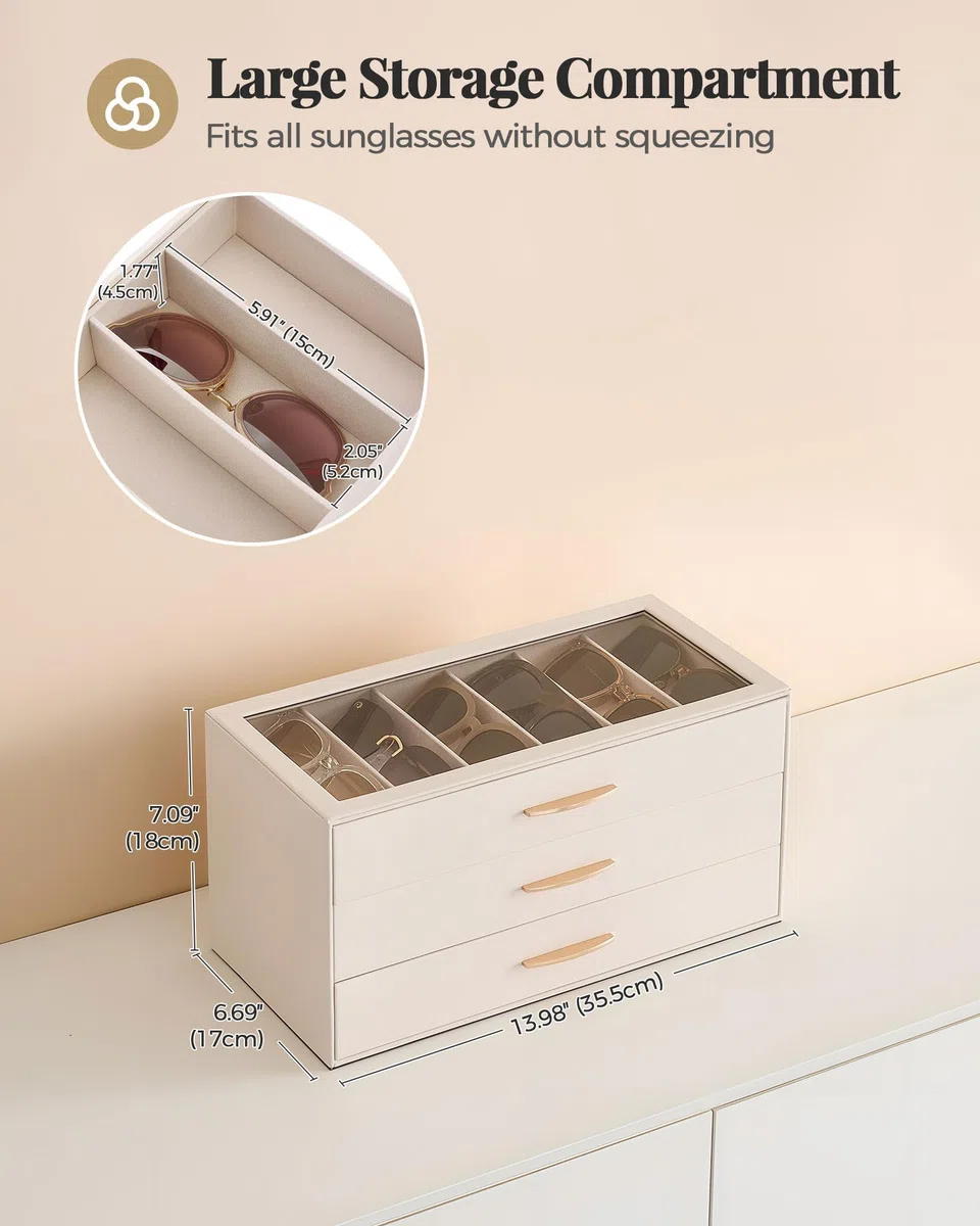 Lolalet Organizador Gafas de Sol para Mujer, Estuche de PU con Tapa Transparente Niveles, Capacidad para Gafas