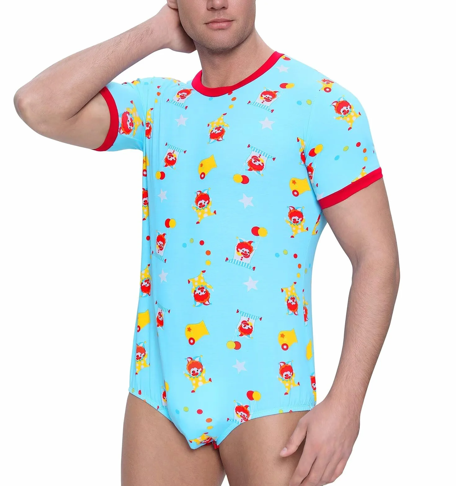 Landofgenie Mono para Hombre Body Pijama Enterizo Manga Corta co Cómodo Bodysuit - Estampado de Payaso