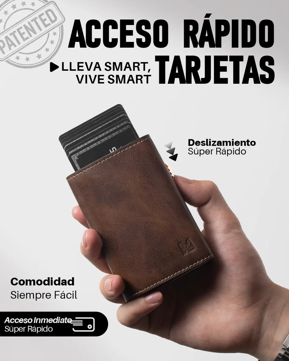 Cartera Pop Up para Hombre con Monedero, Cartera Trifold con Ventana para ID, Tarjetero Inteligente con Bloqueo RFID y 6 Ranuras para hasta 11 Tarjetas (Marrón)