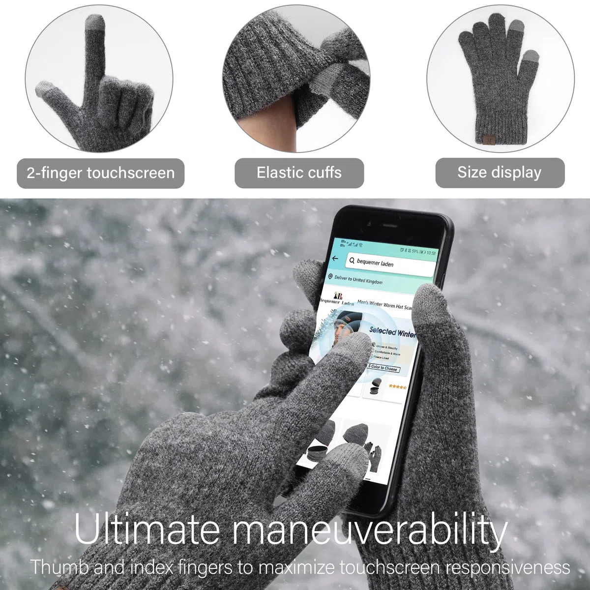 Mujer Hombre Invierno Termicos Gorro Beanie Bufanda Conjunto Tejido Slouchy Gorros Infinity Bufandas para Mujeres Hombres