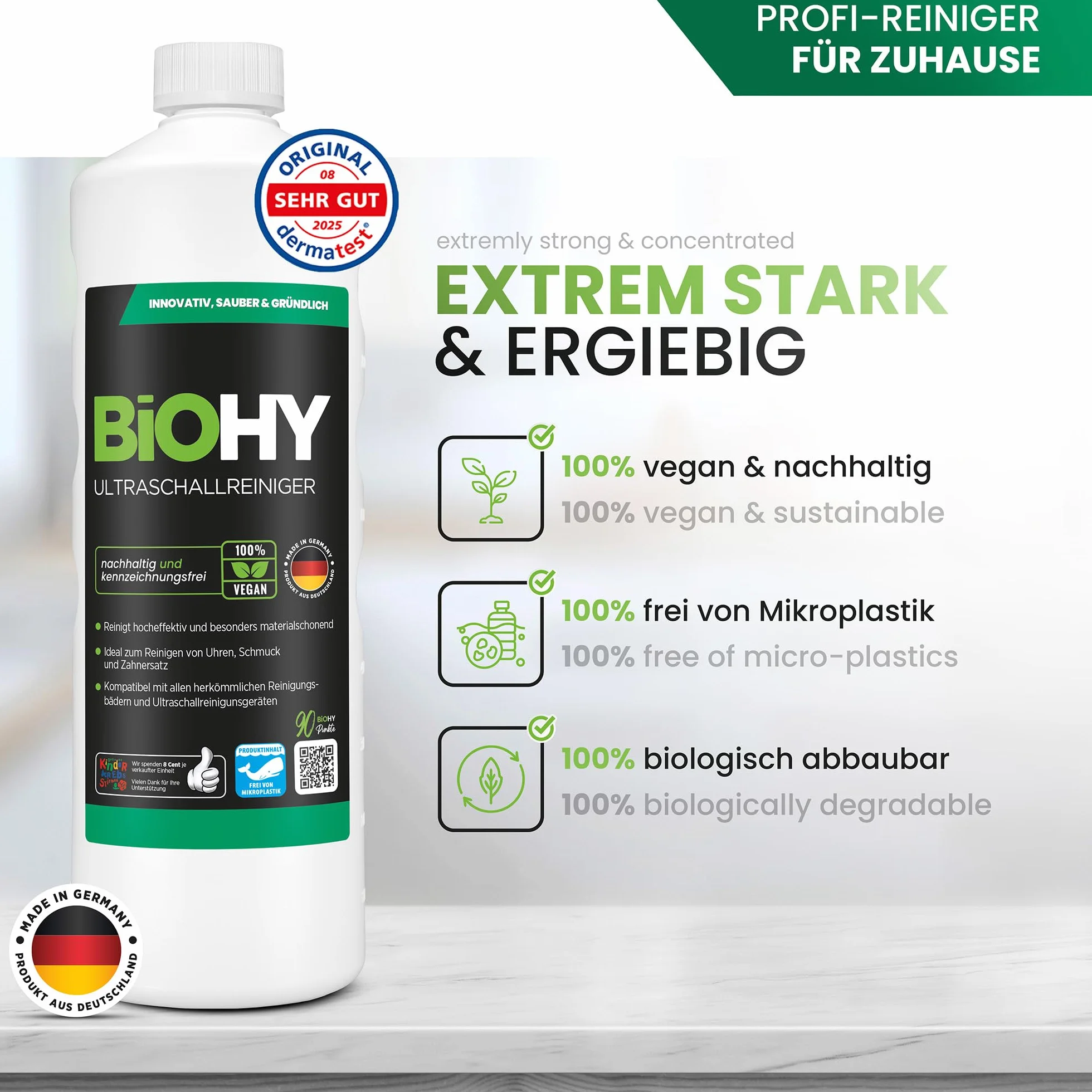 BiOHY Limpiador ultrasónico (Bidón de 10 litros) + Grifo de Salida | limpieza intensiva y suave de gafas, productos dentales, oro, monedas y joyas (Ultraschallreiniger)