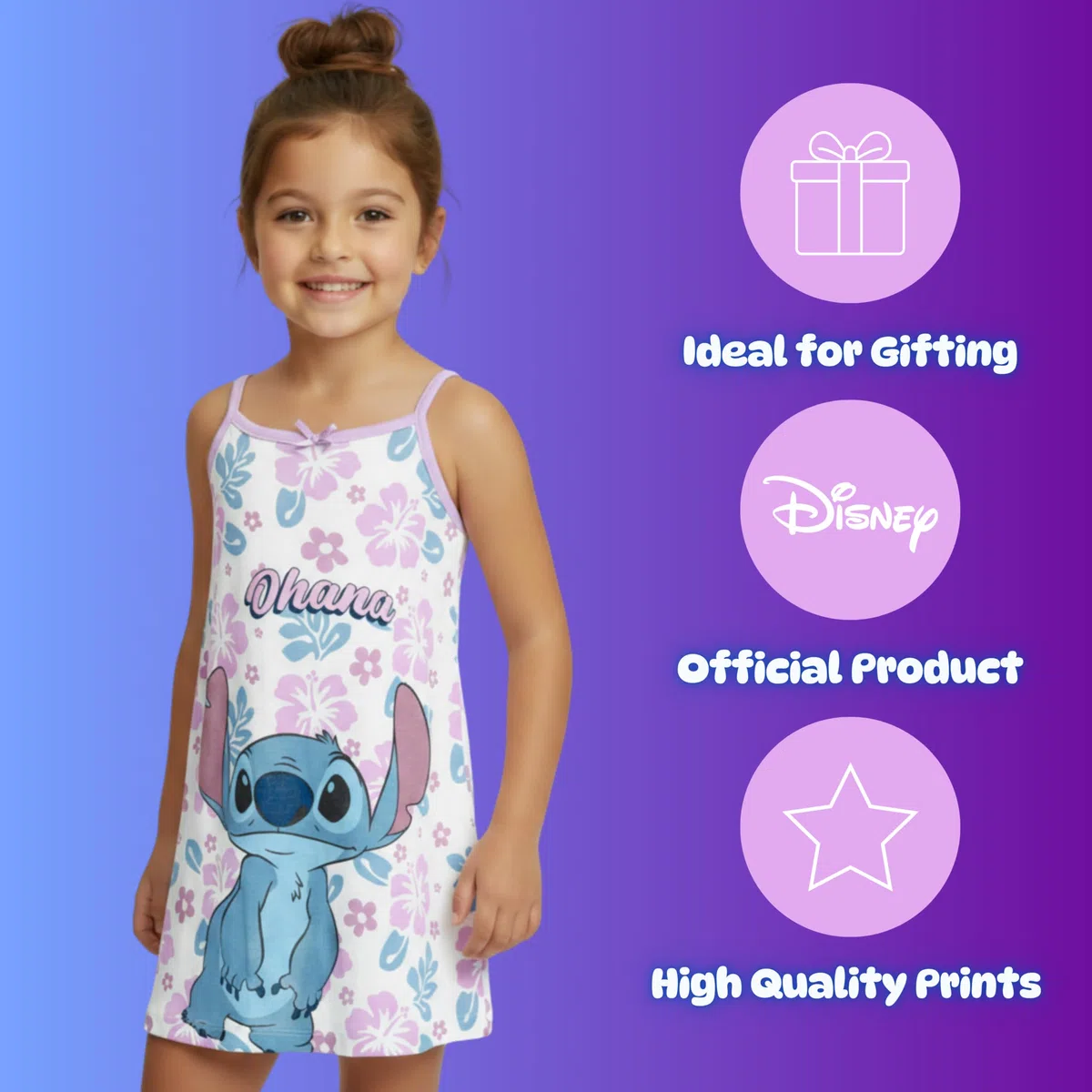Disney Stitch Camison para Niñas, Camison Corto de Algodon Suave, Camison Tirantes Verano, Tallas 3 a 8 Años