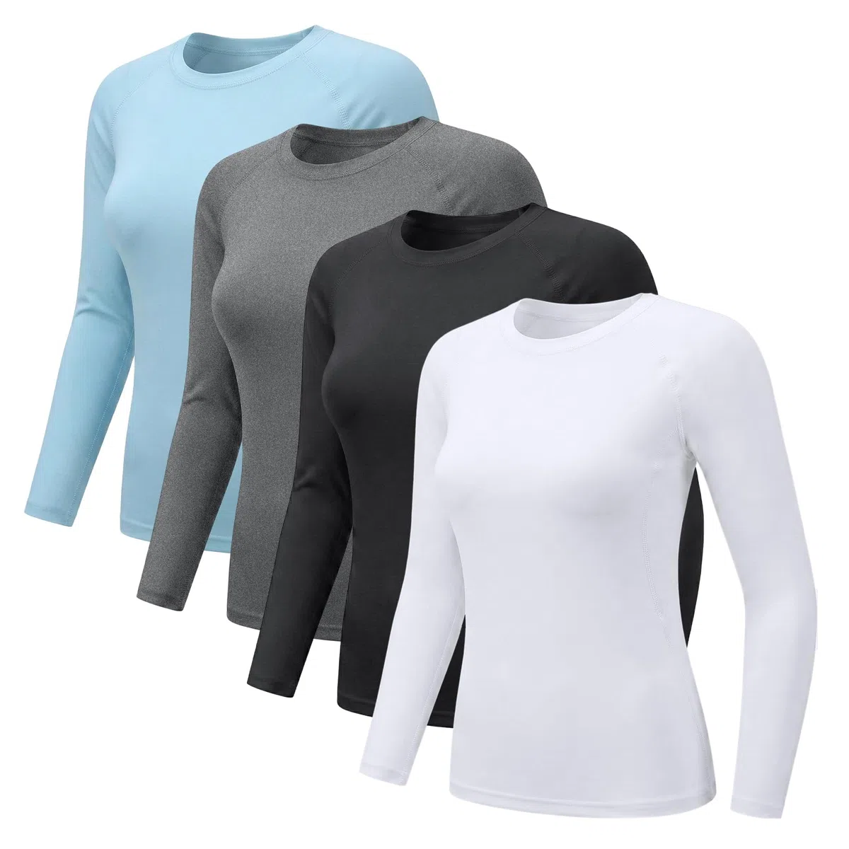 NuCamper Pack de 4 Camisetas Térmicas para Mujer Camiseta Cuello Redondo Mujer Manga Larga Basica Ropa Interior Ligera Termica Tops Elegante Elástica Suaves Ajustada T Shirts para Otoño e Invierno