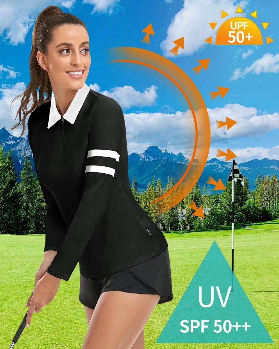 Soneven Polo Camiseta Manga Larga Mujer Deporte Camisetas Golf Polo Shirt Mujer Transpirable Trabajo