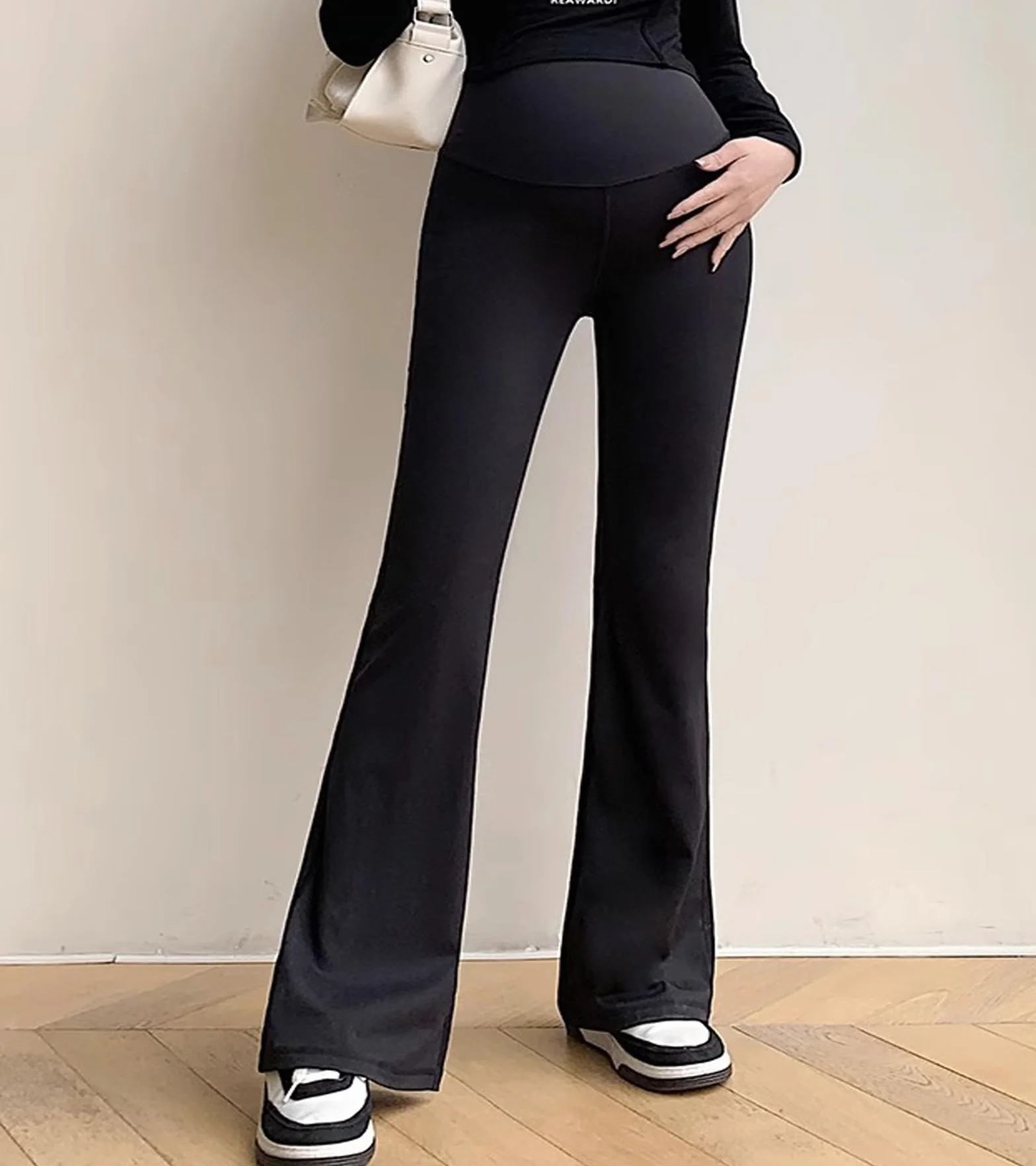 Premamá Pantalones, Leggings de Maternidad sobre el Vientre Mujer,Cintura Alta Acampanados Pantalones de Yoga