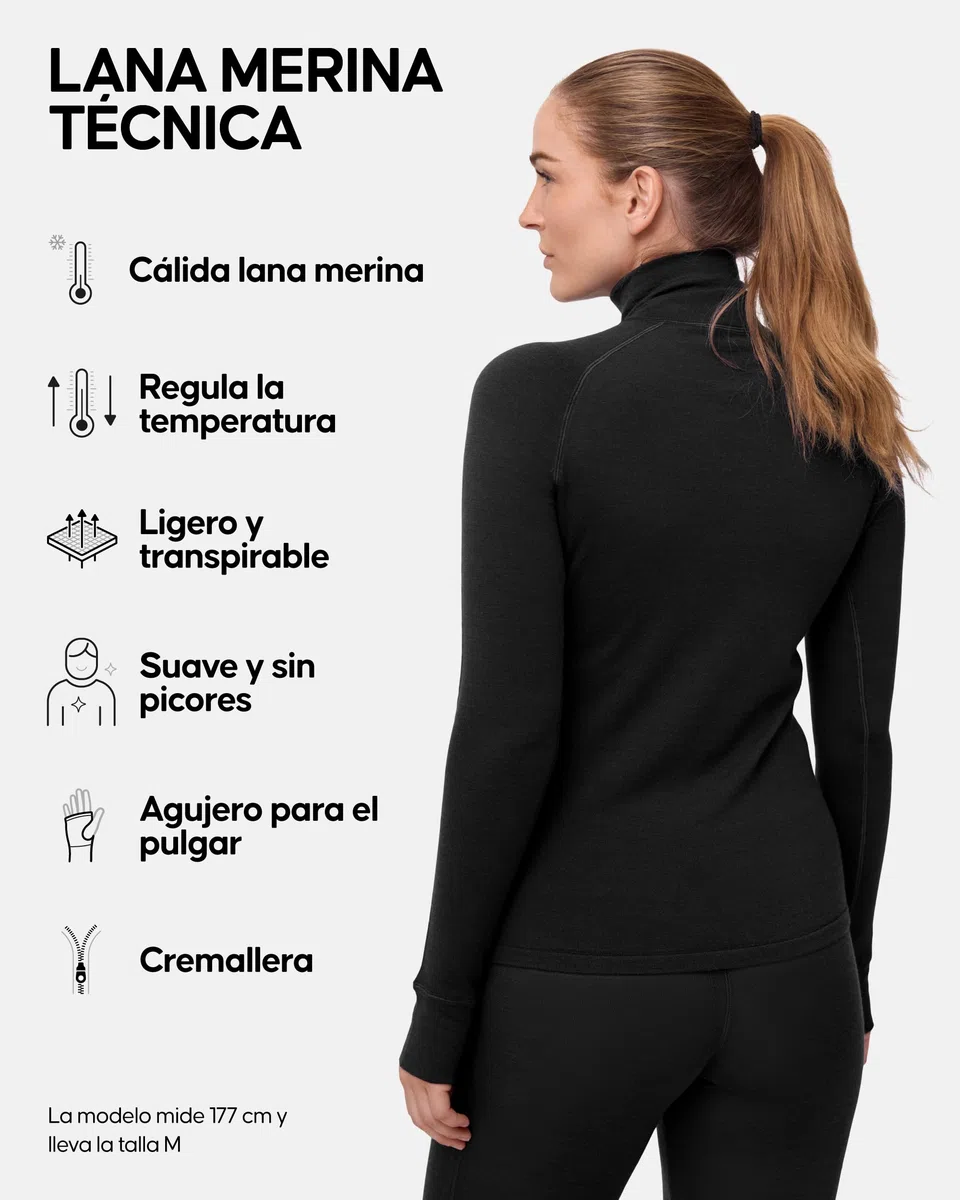DANISH ENDURANCE Camiseta Media Cremallera Lana Merino para Mujer, Capa Base Térmica, Ropa Interior Invierno