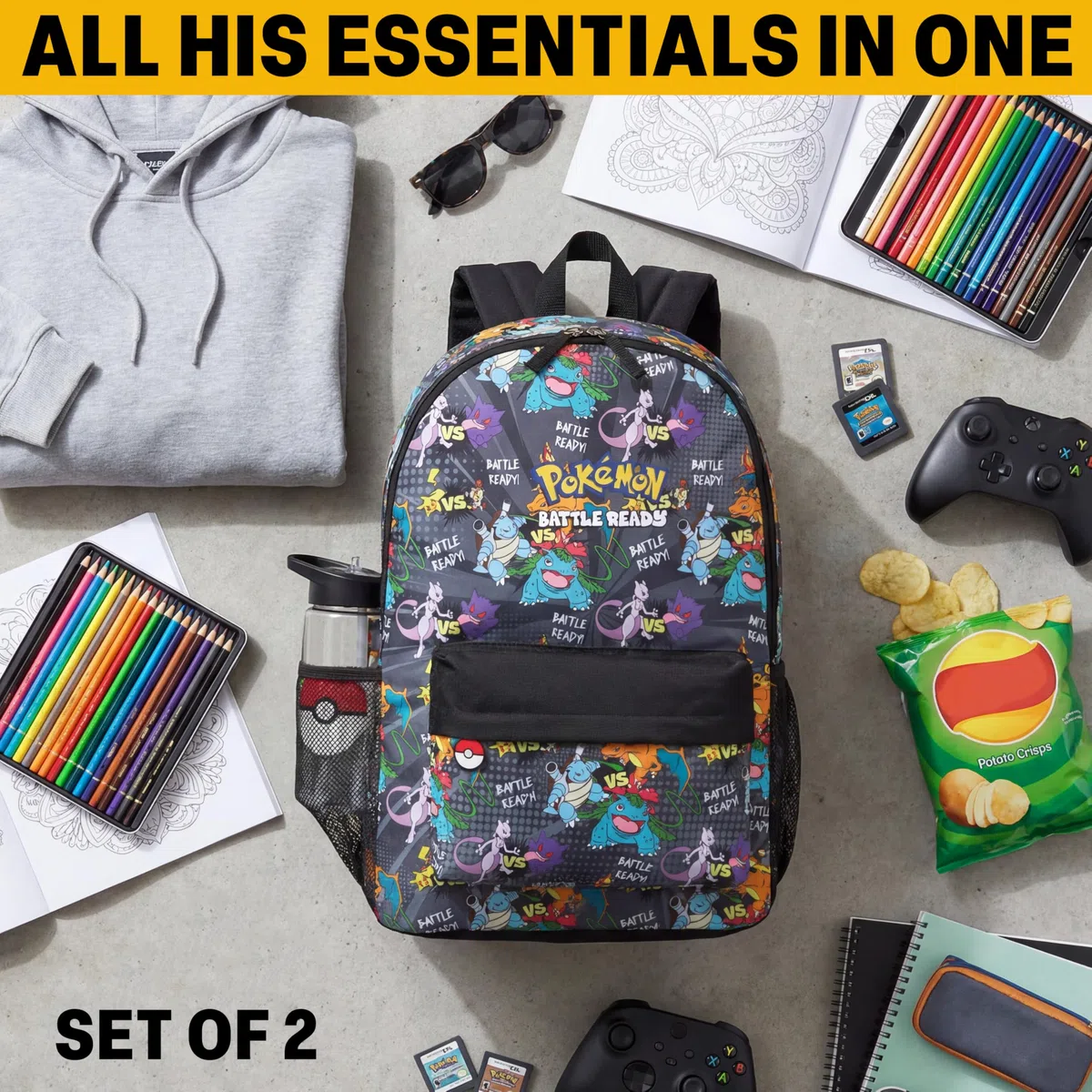 Get Trend Pokemon Mochila Niño y Botella Sin BPA 500 ml, Set Infantil, Mochila Escolar Deporte y Ocio, Idea de Regalo Niño (Multi Battle Pokemon)