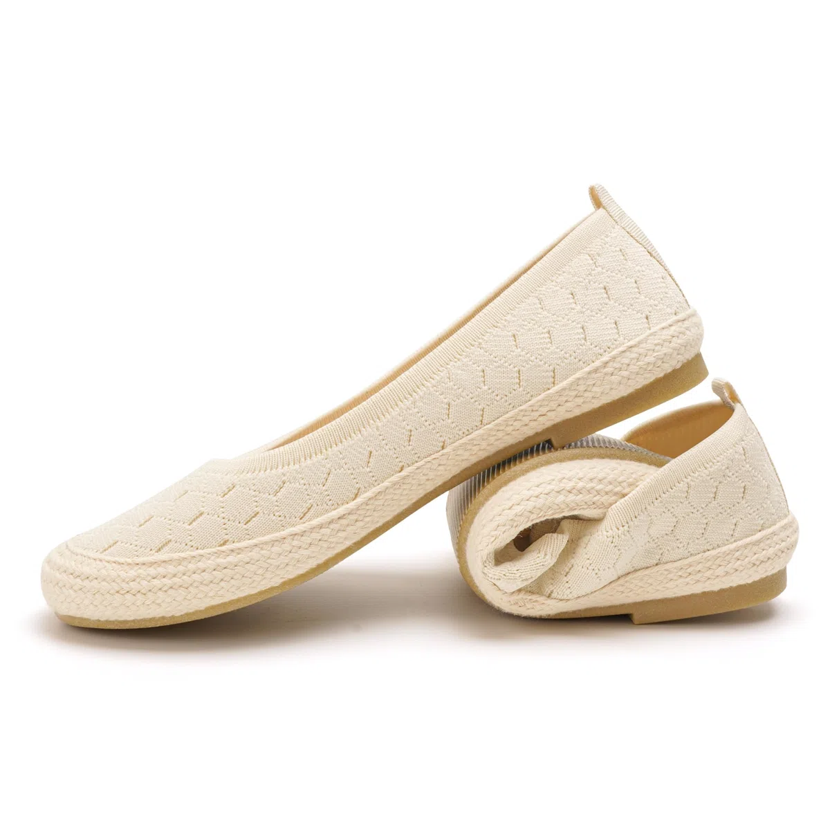 GLAMORA Bailarinas Mujer Punto Transpirable Manoletinas Cómodas Zapatos Planos Verano Suela Efecto Esparto Flexibles Ligeras Calzado Mujer Ajuste Elástico Puntera Redonda
