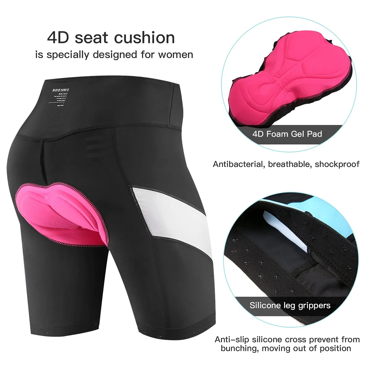 NOOYME Pantalones de Ciclismo para Mujer, Acolchados, 4D, Secado rápido, elásticos, Cortos, Transpirables, con Acolchado Ancho y denso, sin Dolor, para Bicicleta