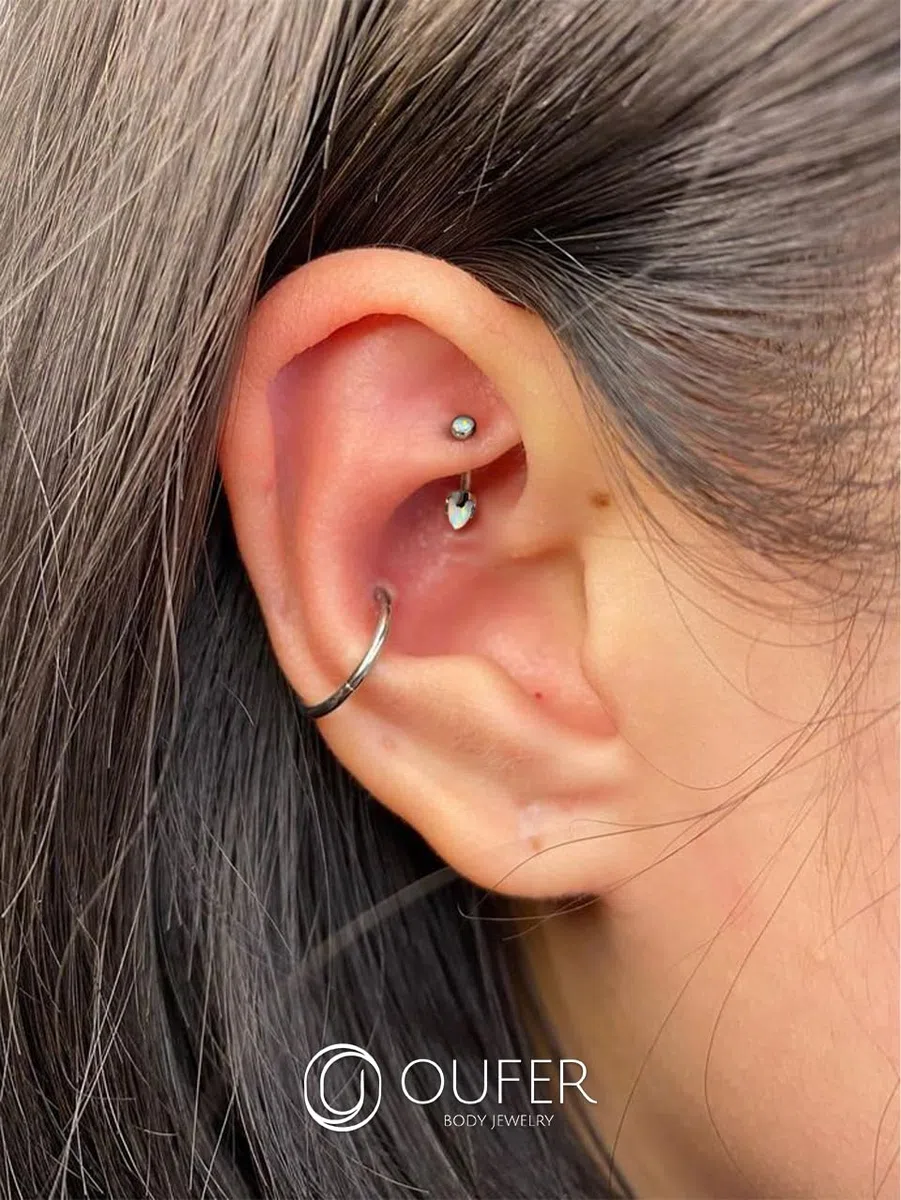 OUFER G23 Piercing de titanio curvo con barra de ópalo de 16 g, barra de ópalo con rosca interna de 8 mm, labret inferior, labio, orbital, caracola, tragus, cejas, regalo para mujeres y hombres
