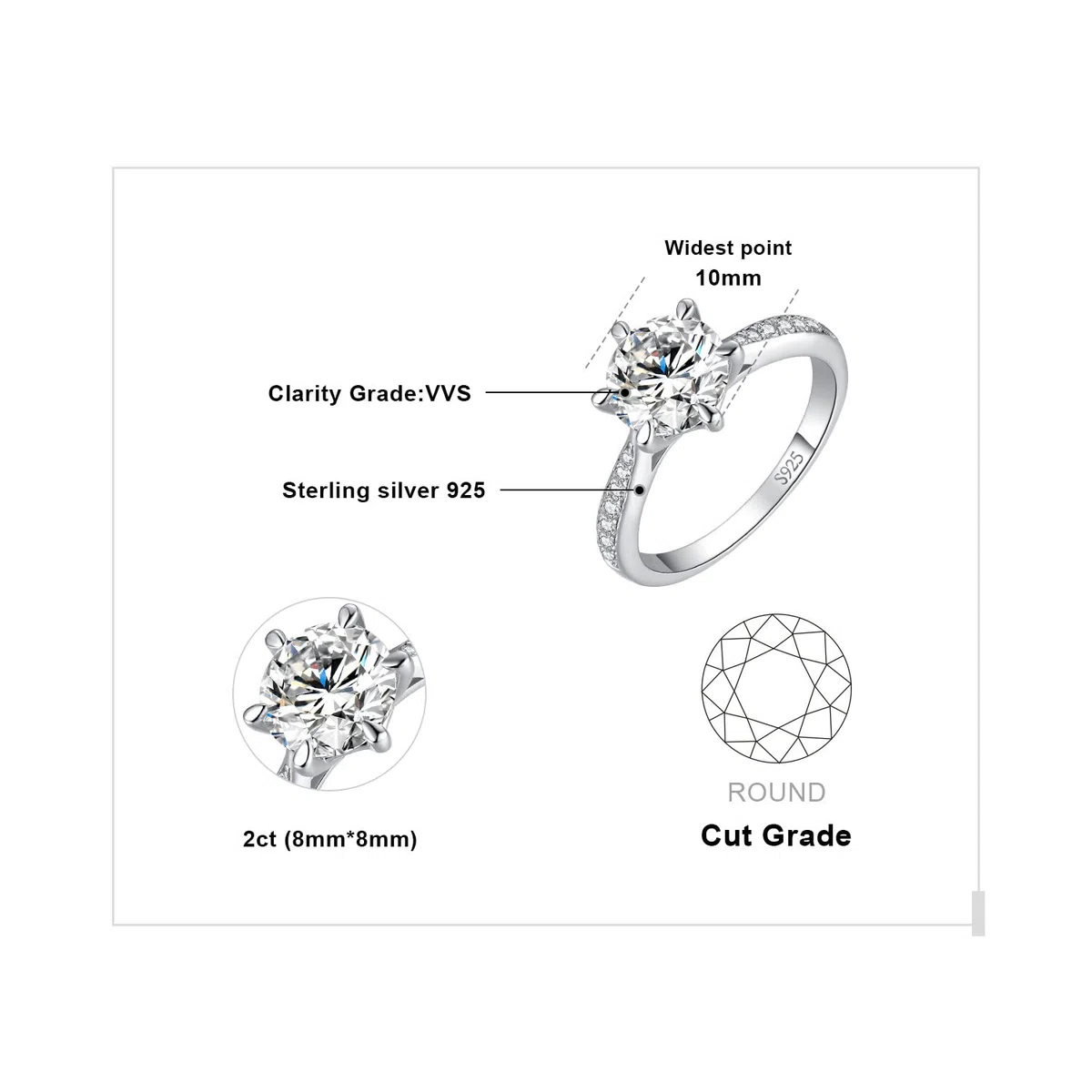 JewelryPalace Solitario Anillo Mujer Plata Oro 14k Oro Rosa, Anillo de Compromiso Media Eternidad Diamante Simulado, Anillo Promesa Niña Clásico con Piedra Corte Redonda, Conjunto Joyas para Novia