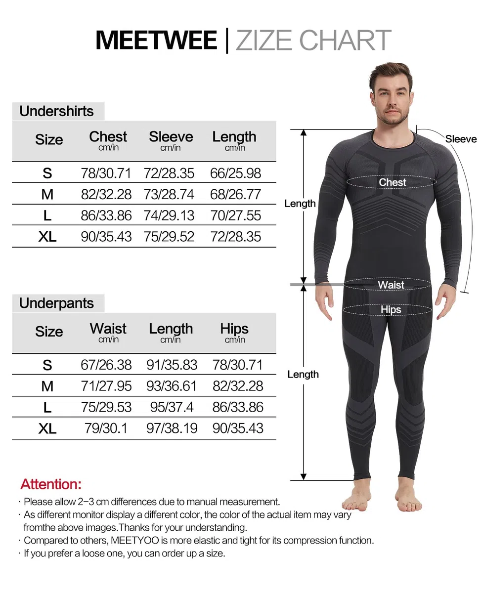 MEETWEE Ropa Interior Térmica para Hombres Traje térmico Funcional para Hombres Deportes al Aire Libre en otoño e Invierno Carrera Ropa Interior Térmica de Secado Rápido para Hombres de Esquí