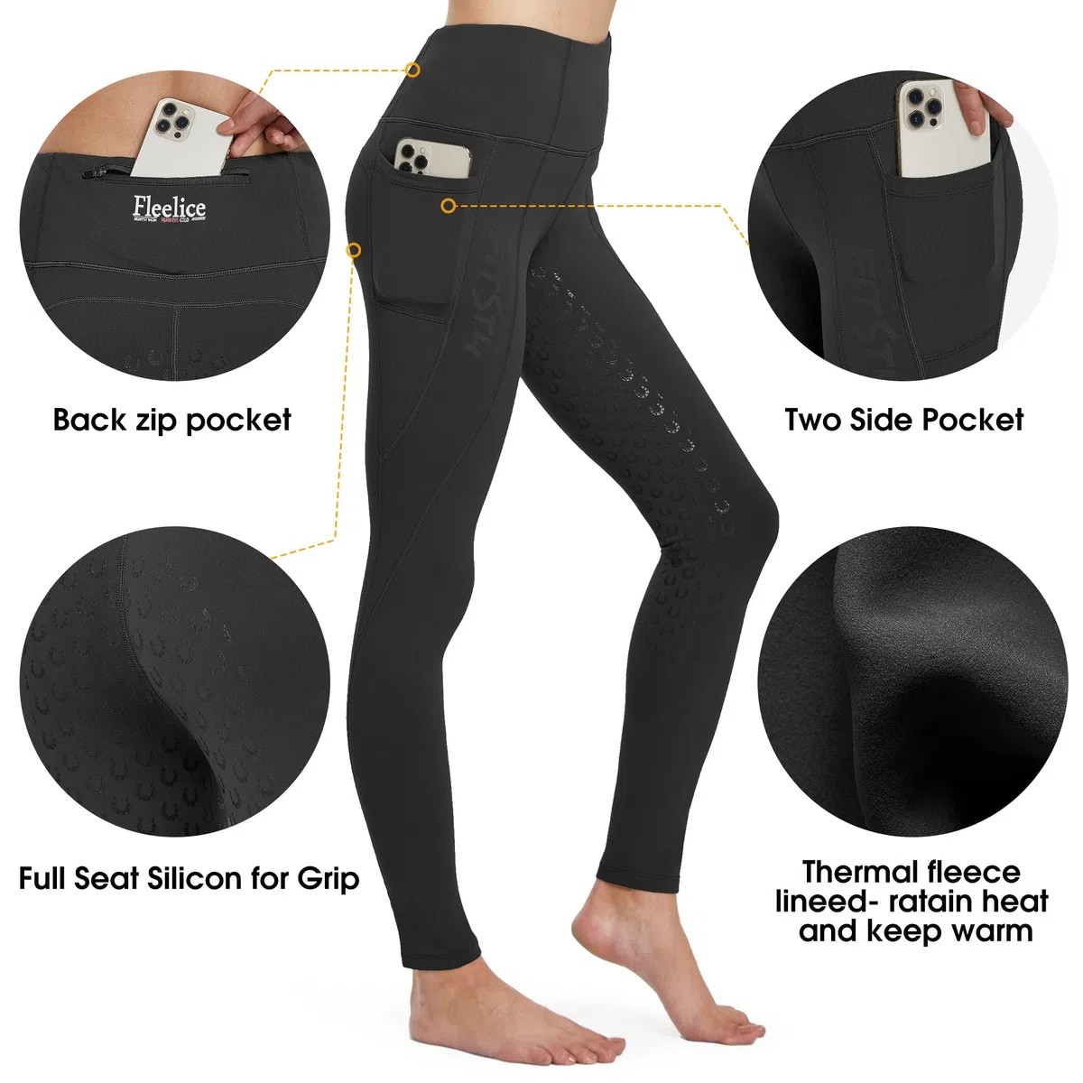 FitsT4 Sports Pantalones de equitación de invierno para mujer, con forro polar, pantalones de equitación de silicona para asiento completo